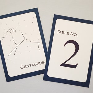 Constellation Table Number Cards voor Astronomie / Science Wedding (set van 12)