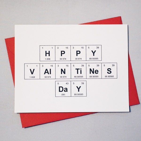 Valentine's Day Chemistry Card / Periodic Table of the Elements "HPPY VAlNTiNeS DaY" / Card for Chemists / Nerd Love  / Adorkable Valentine