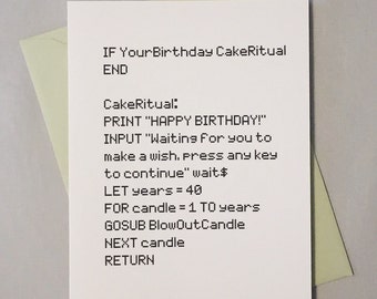 Geeky Birthday Card, Age Specific / BASIC Computer Programming Language / Happy Birthday / BASICally Awesome / Birthday Card for Programmer