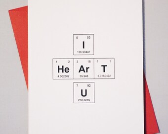 I Heart U Periodic Table of the Elements "I HeArT U" Geek Love Card / Sentimental Elements / Chemistry Card for Adorkable Couple