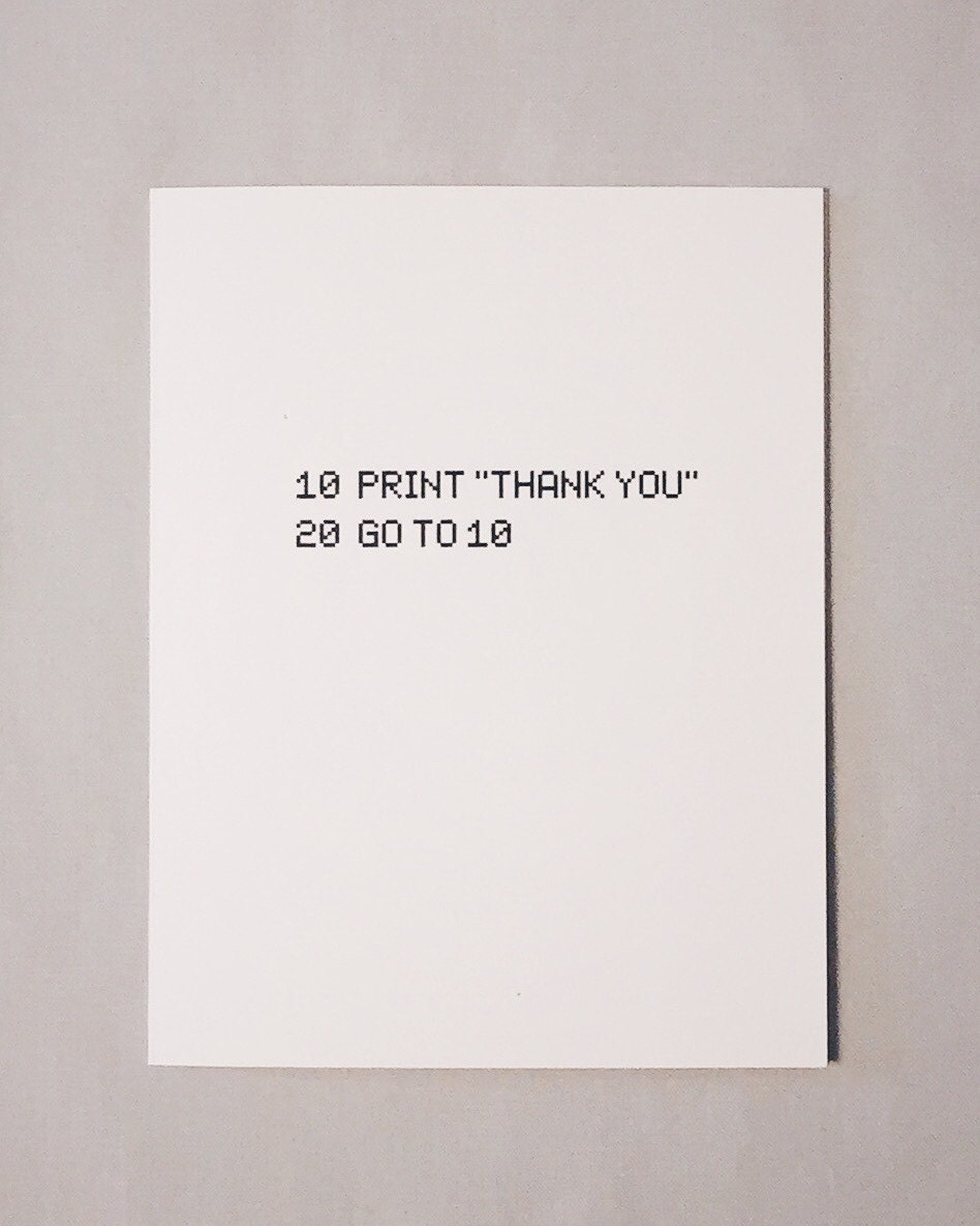 Geeky Thank You Card BASIC Computer Programming Language I | Etsy