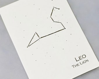 Leo Constellation Zodiac Art Print / Gold Foil Wall Art / Astrology Home Decor / July-August Birthday / Gold on Cream or Navy