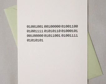 Te amo tarjeta de código binario / tarjeta geek para la boda / aniversario / sólo porque / tarjeta para programadores / codificadores