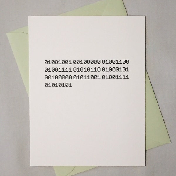 I Love You Binary Code Card / Geeky Card for Wedding / Anniversary / Just Because / Card for Programmers / Coders