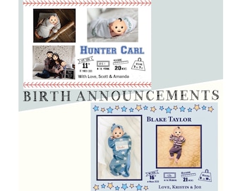 Birth Announcements / New Baby Announcement Photo Cards / 5x7 Cards with Envelopes (set of 20) / Newborn Announcements / Sip and See Invites