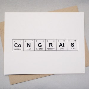 Congratulazioni Biglietto di auguri scientifico Tavola periodica degli elementi "CoNGRAtS" Biglietto di laurea / Elementi sentimentali Biglietto di chimica per nuovo lavoro
