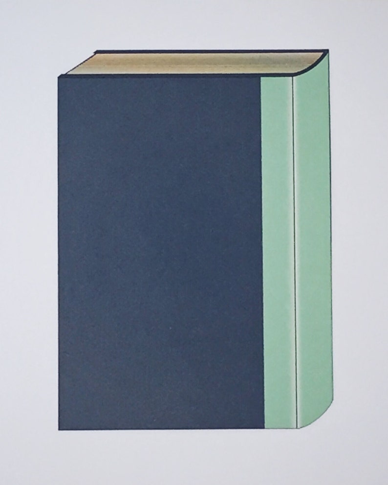 Puede incluir: Un libro de tapa dura de color azul oscuro con una columna vertebral verde claro.