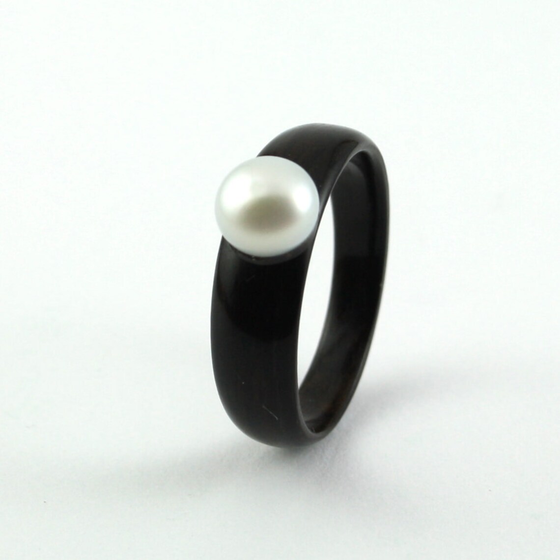 Wooden Engagement Ring in Ebony Set With Single Pearl Etsy
