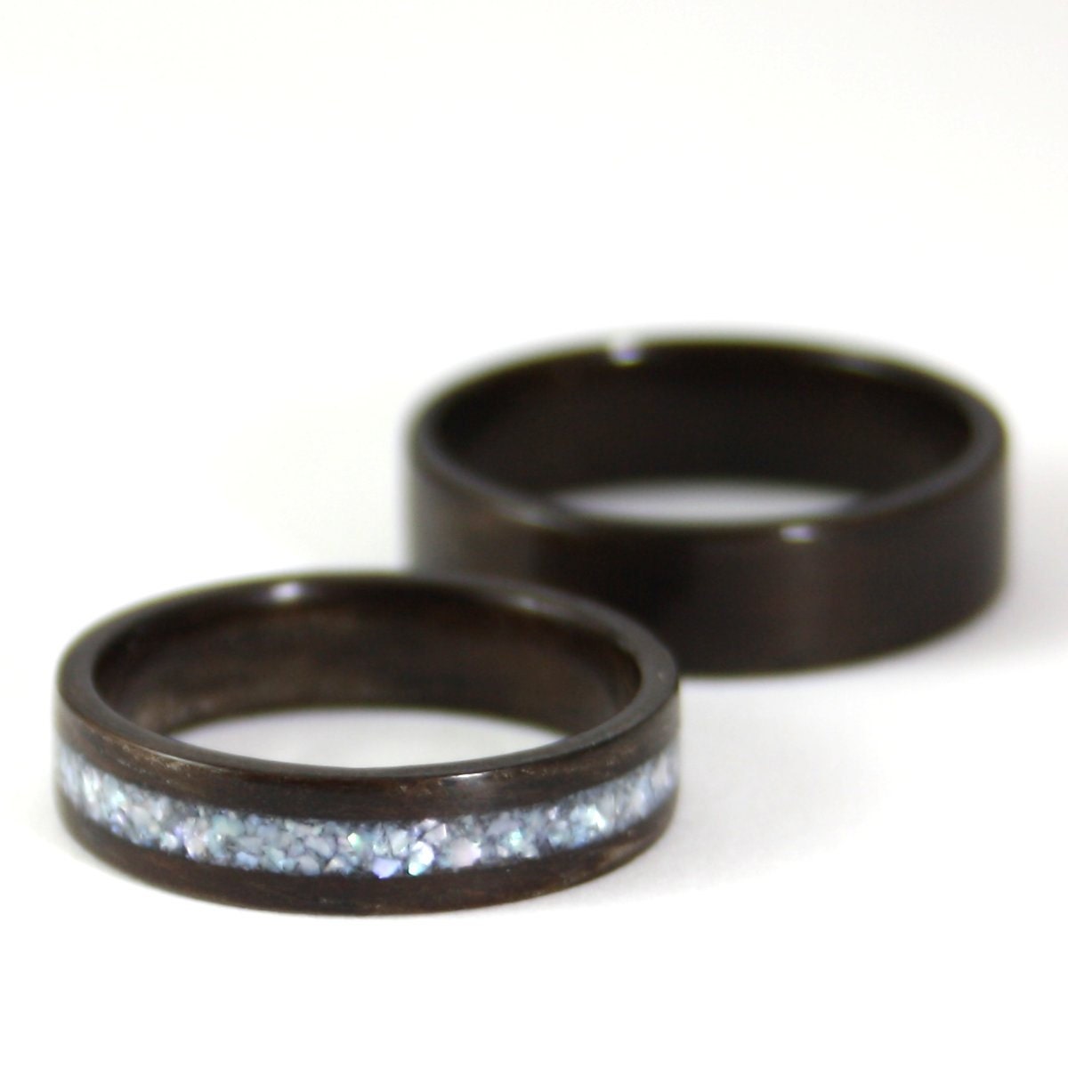 Wooden Wedding Ring Set Rosewood Wood Ring With Pearl Inlay Etsy