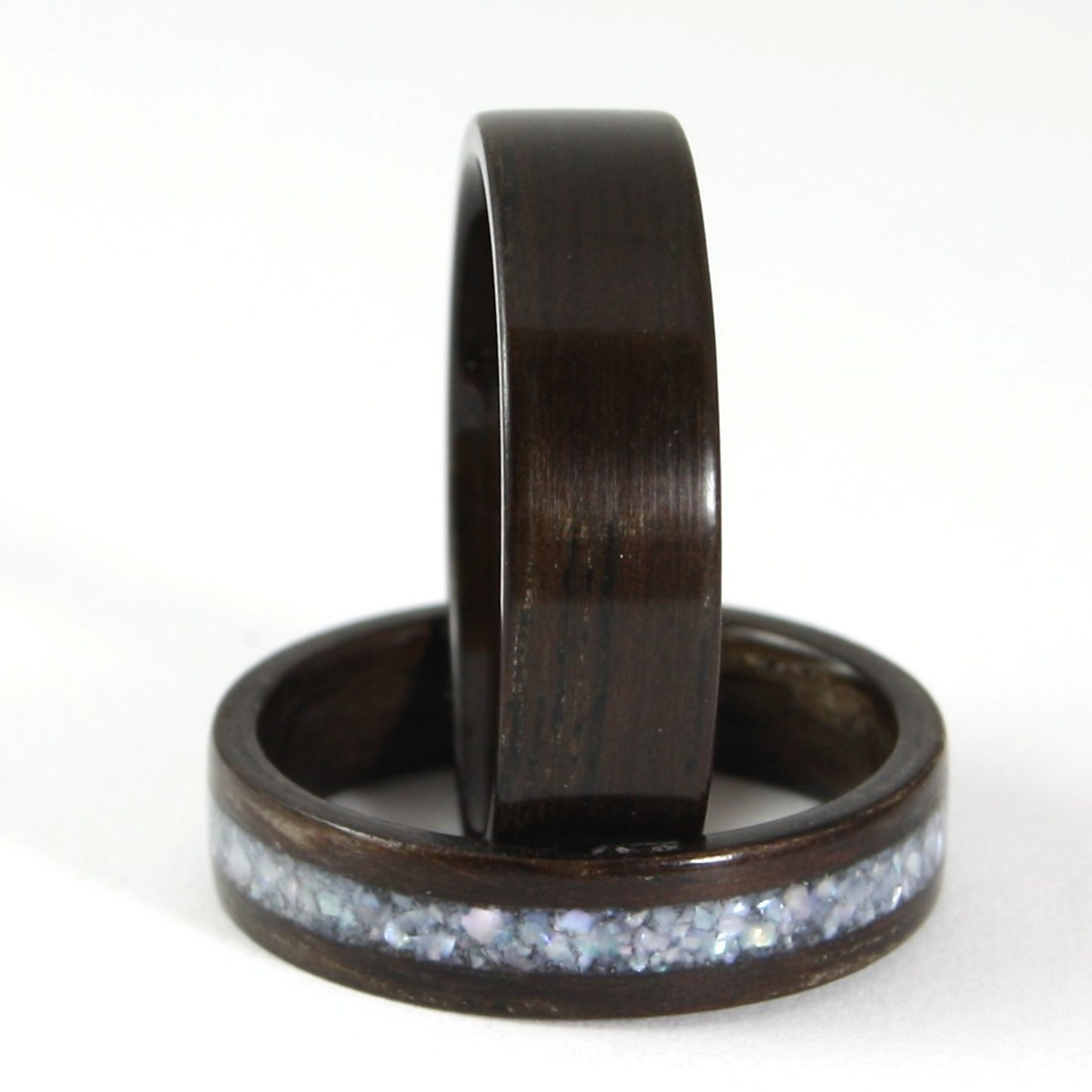 Wooden Wedding Ring Set Rosewood Wood Ring With Pearl Inlay Etsy