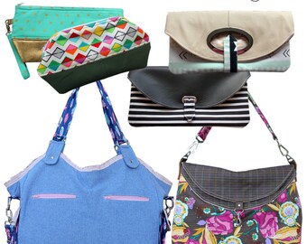 The Favourites Bundle - PDF Sewing Pattern - Instant download, clutch, hobo, shoulderbag, tote, beachbag, nappybag, handbag, foldover clutch