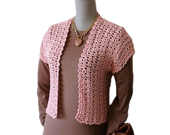 Patrón de bolero de encaje a crochet: cárdigan corto Daylily, fibra de algodón y bambú (patrón PDF)