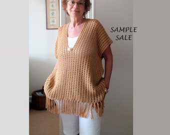 Poncho de crochet hecho a mano / Algodón de bambú dorado - Talla M