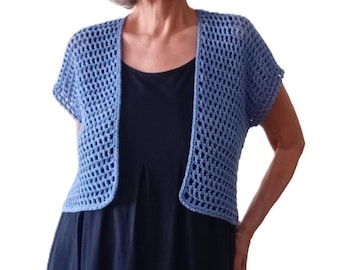 Patrón de bolero de malla de crochet: Cárdigan corto Stepping Stones, fibra de algodón y bambú (patrón PDF)