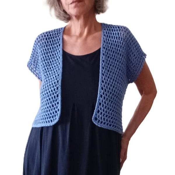 Crochet Mesh Bolero Shrug Pattern: Stepping Stones Cropped Cardigan, Cotton-Bamboo Fiber (PDF Pattern)