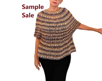 Suéter tipo poncho tejido a mano con mangas / Algodón acrílico multicolor - Talla S