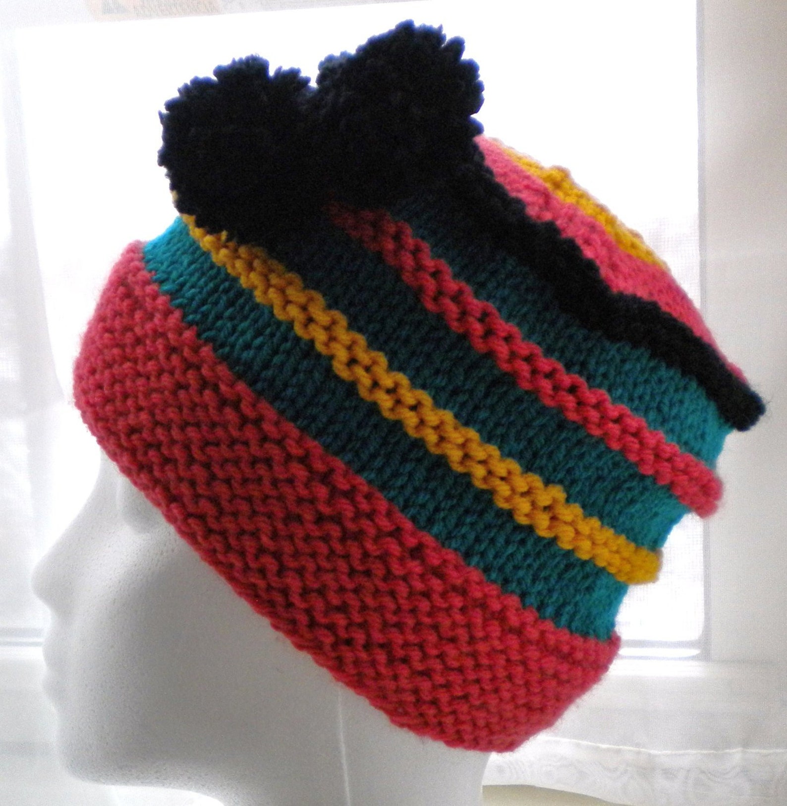Knit Hat PATTERN with pom poms / Scrap Yarn Hat / Beanie Hat Etsy