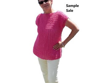 Túnica de crochet hecha a mano en mezcla de algodón / Rosa - Talla pequeña