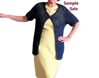 Cárdigan de crochet hecho a mano / Acrílico azul - Talla S