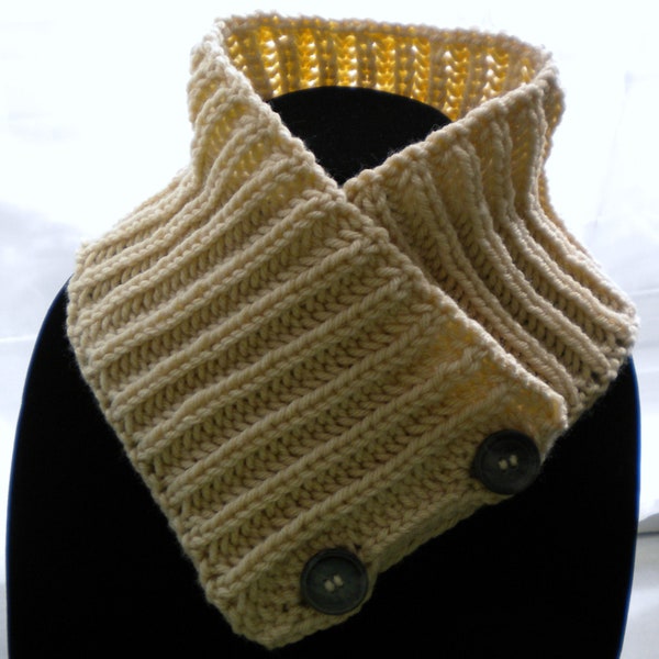 Knit Scarflette-Neck Warmer PATTERN- Brioche Crisscross / Knit Brioche Scarf pattern / Knit Cowl with Buttons patterns / Knit Buttoned Scarf