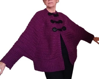 Crochet Cape PATTERN- Serafina / Cape with Bat Wings / Crochet Poncho / Wrap / Cape with Sleeves Dolman / Crochet Cloak / Cape with Toggles