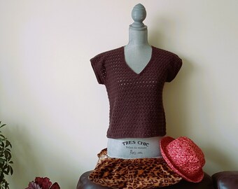 Patrón de top corto de crochet: Piña pintada - Suéter de algodón y bambú (Patrón PDF)