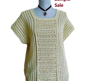Top de crochet extragrande hecho a mano / Algodón bambú color crudo pálido - Talla M