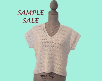 Top corto hecho a mano / Algodón de bambú blanco - Talla M