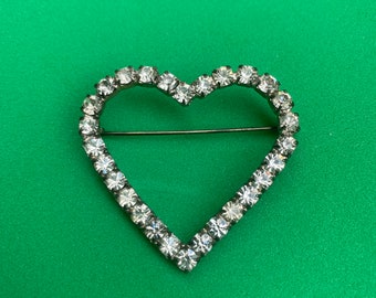 Vintage Clear Rhinestone Infinity Heart Brooch