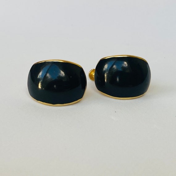Vintage NAPIER Black Enamel In Gold Tone Earrings - image 1