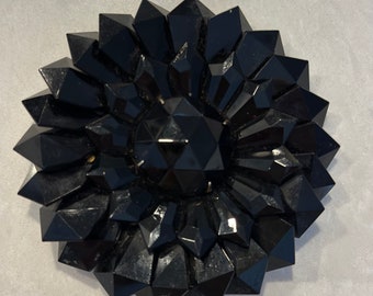 Big Black Lucite Bakelite Geometric Mourning Brooch