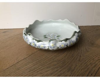 Vintage K & G Pommier Luneville France Bowl Flowered With Gold Scalloped Edges