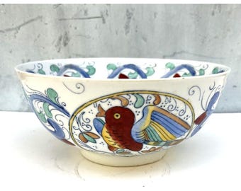 Large vintage Chinese porcelain hand painted bowl birds and berries