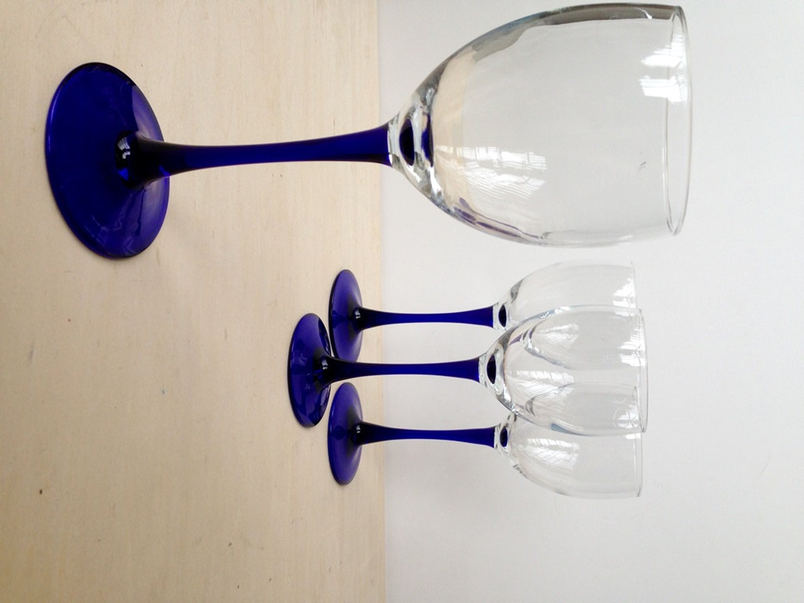 Set of 7 Vintage Luminarc White Wine Glasses Cobalt Blue Stem Etsy