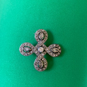 Vintage Silver Tone Metal & Clear Rhinestones Infinity Cross Brooch