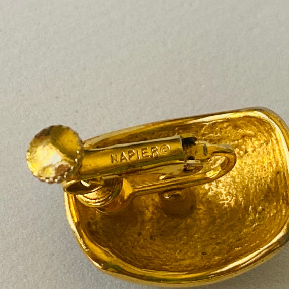 Vintage NAPIER Black Enamel In Gold Tone Earrings - image 4