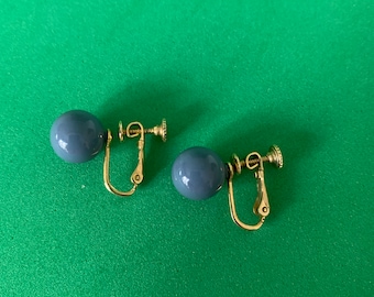Vintage Marvella Screw-On Hinged Round Blue Bead Earrings