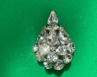 Vintage Clear Rhinestone Silver Tone Sparkly Brooch Pin