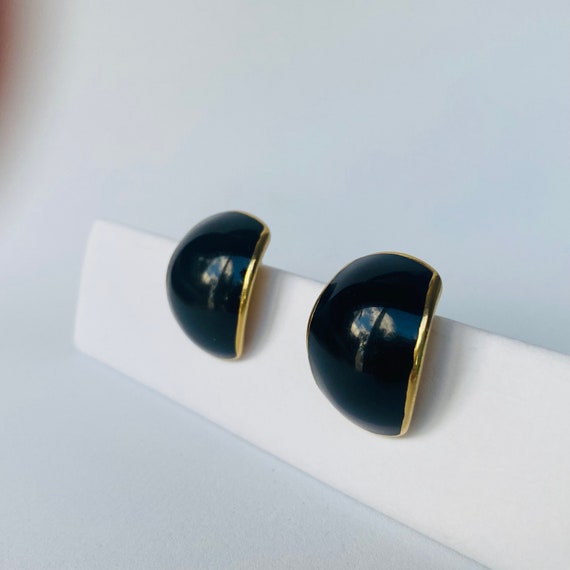 Vintage NAPIER Black Enamel In Gold Tone Earrings - image 3