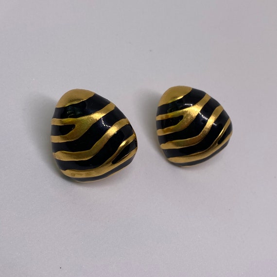 Gold and Black enamel Zebra Stripe triangular sha… - image 2