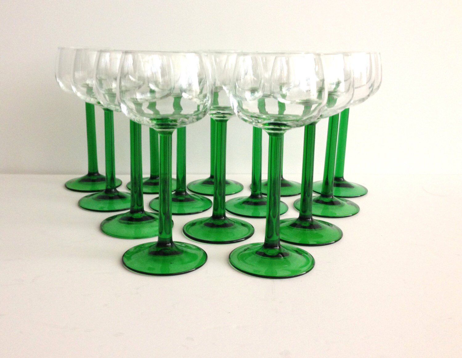 1970s Luminarc Small Alsace White Wine Glasses Green Stem Etsy