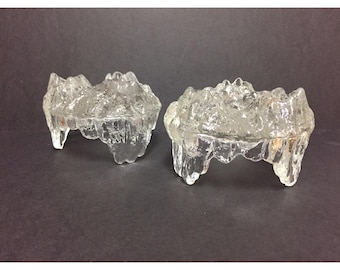 Pair of Vintage Mid Century Modern Ice Candle Holder for three candles by LE Smi