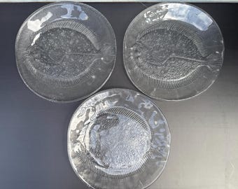 Kosta Boda set of 6 Glass FISH dinner plates- Ann Warrf
