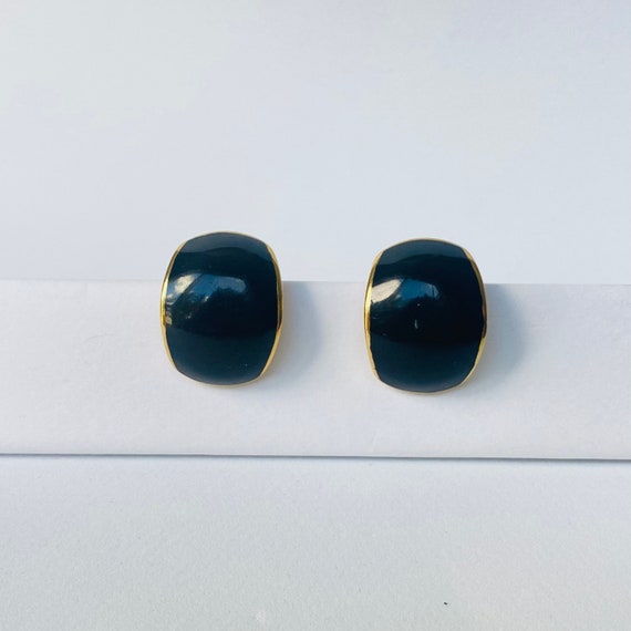 Vintage NAPIER Black Enamel In Gold Tone Earrings - image 2