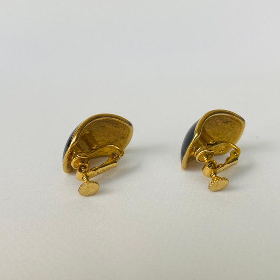 Vintage NAPIER Black Enamel In Gold Tone Earrings - image 6