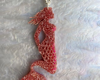 Mermaid pink glitter acrylic statement necklace