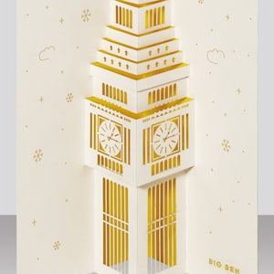 Carte pop-up Big Ben Christmas 3D avec couverture jaune vif