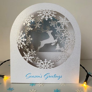 Carte de Noël pop-up boule à neige renne 3D