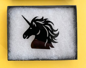 Black unicorn acrylic brooch