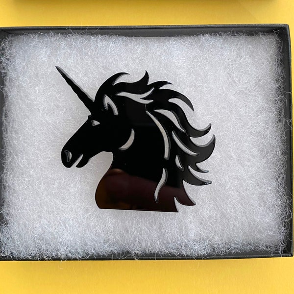 Black unicorn acrylic brooch